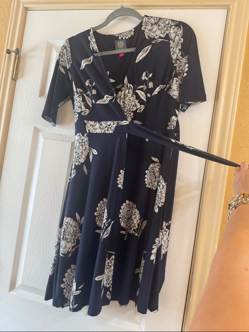 Classic Floral Wrap Dress - Black & White - Picture 4 of 5